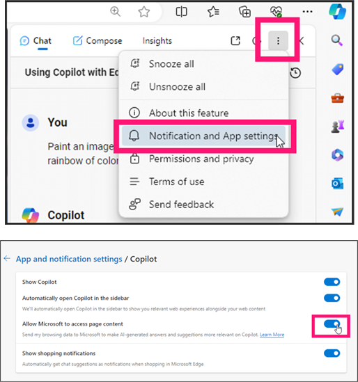 Copilot and the edge browser summarizing content admiral